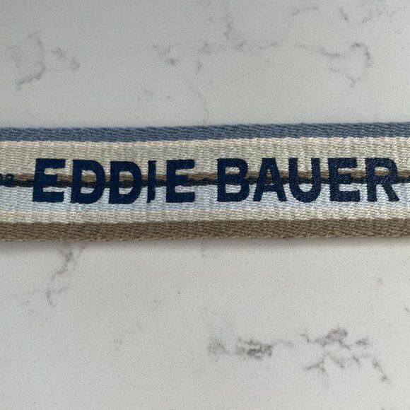 Eddie Bauer Outfitter Stripe Textile Belt Brass Buckle Leather Trim 34"-38" - Picture 7 of 10